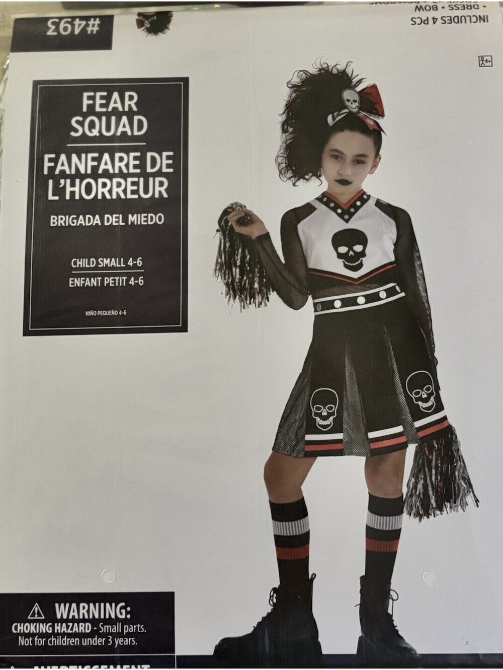 Zombie Cheerleader Costume Girls Small 4-6 Fear Squad Halloween Kids New